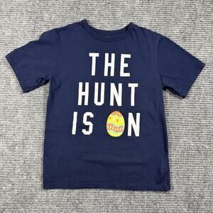 The Children's Place Boys Medium 7/8 Easter Shirt Blue "The Hunt Is On" Egg Tee